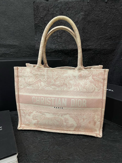 Dior Beige Pink Zoo Embroidery Tote Medium Bag