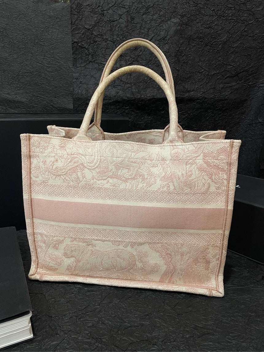 Dior Beige Pink Zoo Embroidery Tote Medium Bag