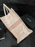 Dior Beige Pink Zoo Embroidery Tote Medium Bag