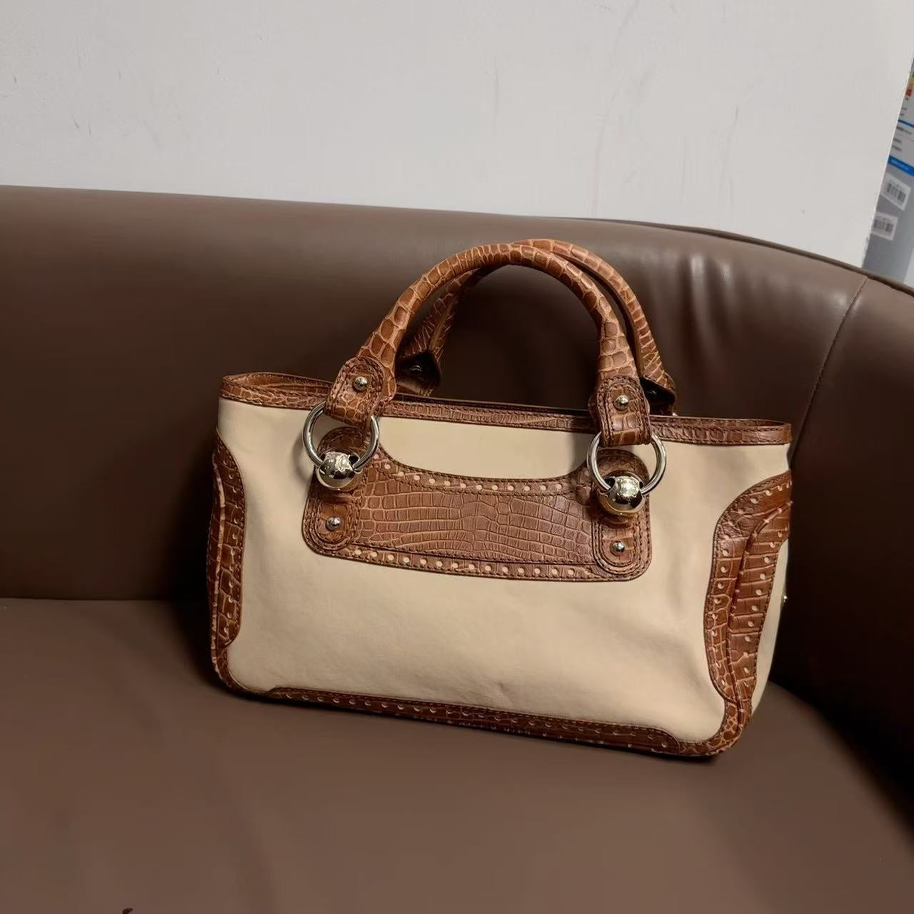 Celine  Tote Bag in Brown and Beige Leather - Large Designer Handbag