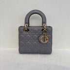 Dior Lady Dior Mini Gray Leather Shoulder Bag with Original Card