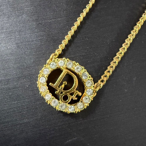 Dior Rhinestone Gold Necklace  39-44cm