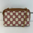 Celine Chain Canvas Bag 3340 in Red and Brown Monogram Stylish Shoulder Bag