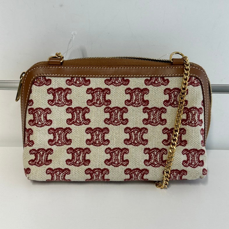 Celine Chain Canvas Bag 3340 in Red and Brown Monogram Stylish Shoulder Bag
