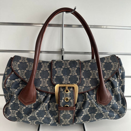 Celine Macadam Canvas and Leather Hobo Bag in Blue - Vintage Collection