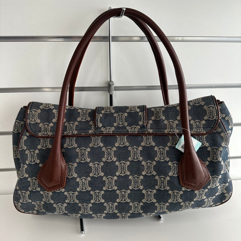 Celine Macadam Canvas and Leather Hobo Bag in Blue - Vintage Collection