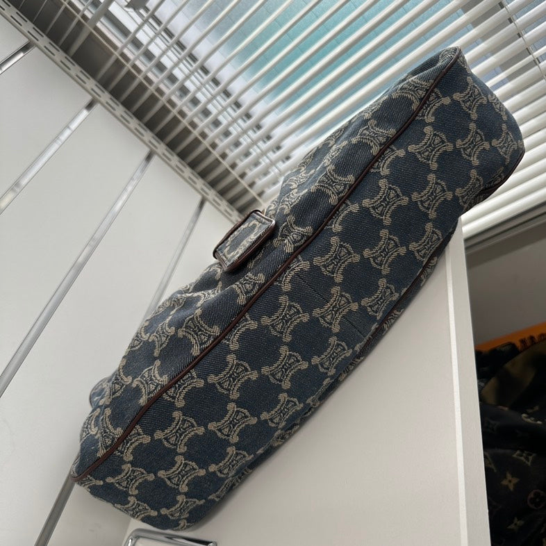 Celine Macadam Canvas and Leather Hobo Bag in Blue - Vintage Collection