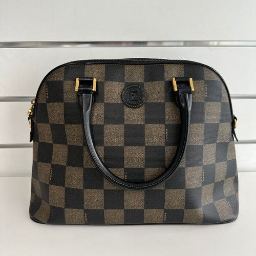 Fendi Alma 4193 Checkered Brown Satchel Bag