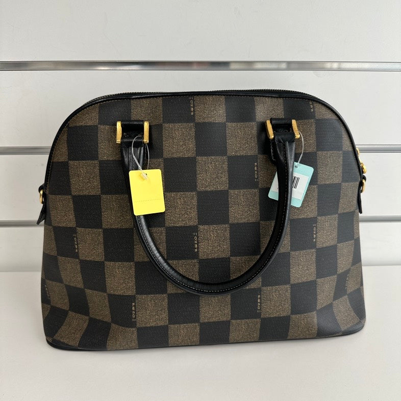 Fendi Alma 4193 Checkered Brown Satchel Bag