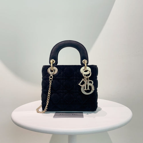 Dior Lady Dior Bag Black Velvet Top Handle Bag