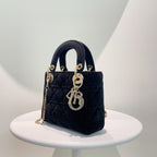 Dior Lady Dior Bag Black Velvet Top Handle Bag