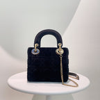 Dior Lady Dior Bag Black Velvet Top Handle Bag