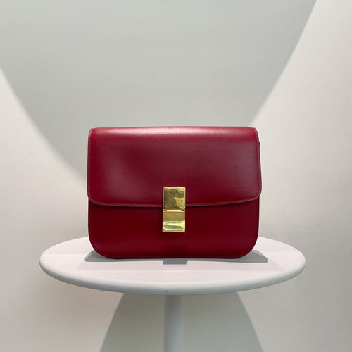 Celine Box Bag in Burgundy Leather,  Shoulder Bag