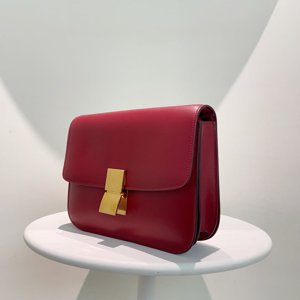 Celine Box Bag in Burgundy Leather,  Shoulder Bag