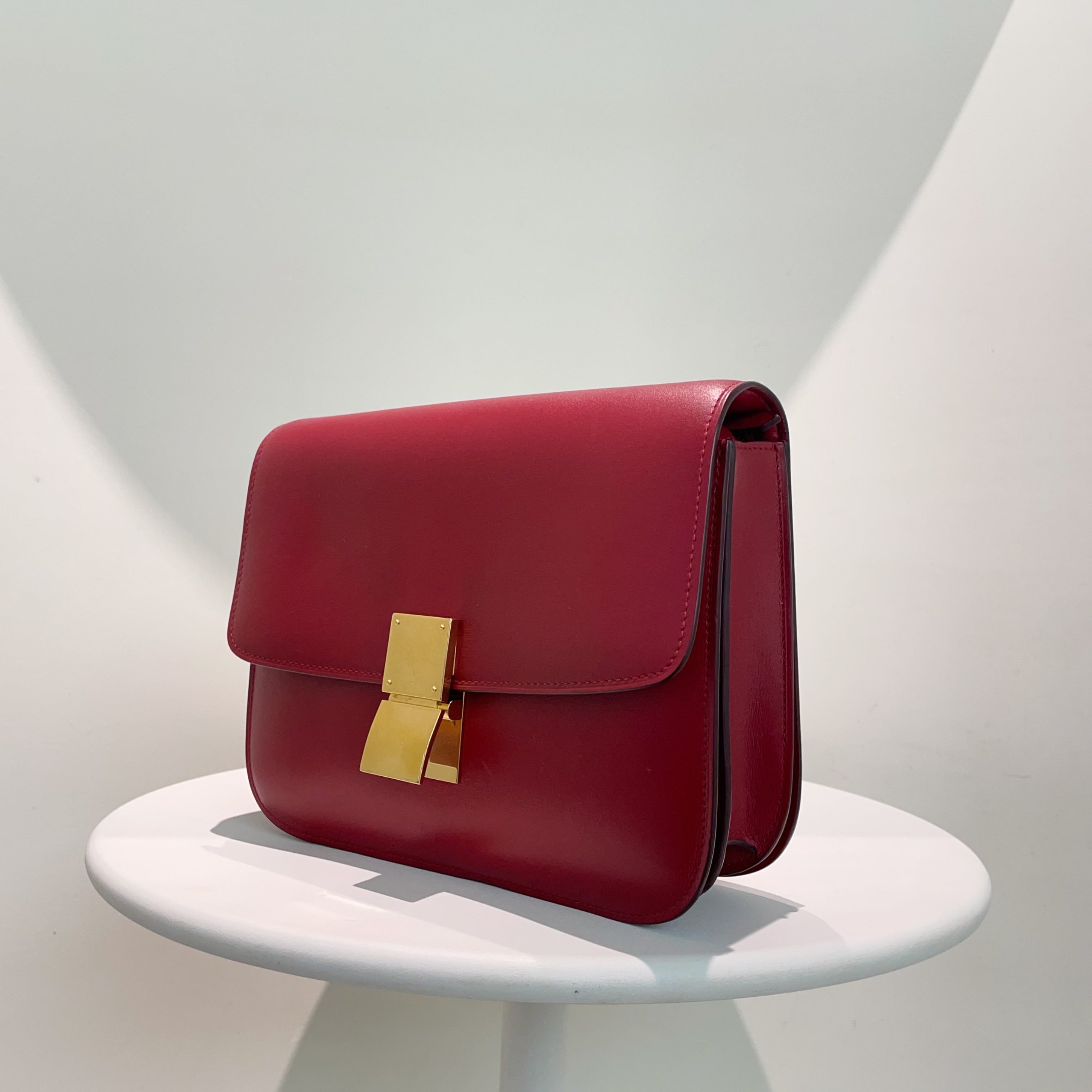 Celine Box Bag in Burgundy Leather,  Shoulder Bag