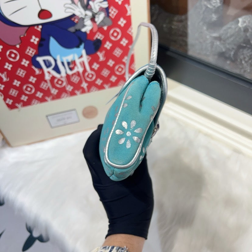 Celine Vintage Floral Hobo Bag in Turquoise Canvas