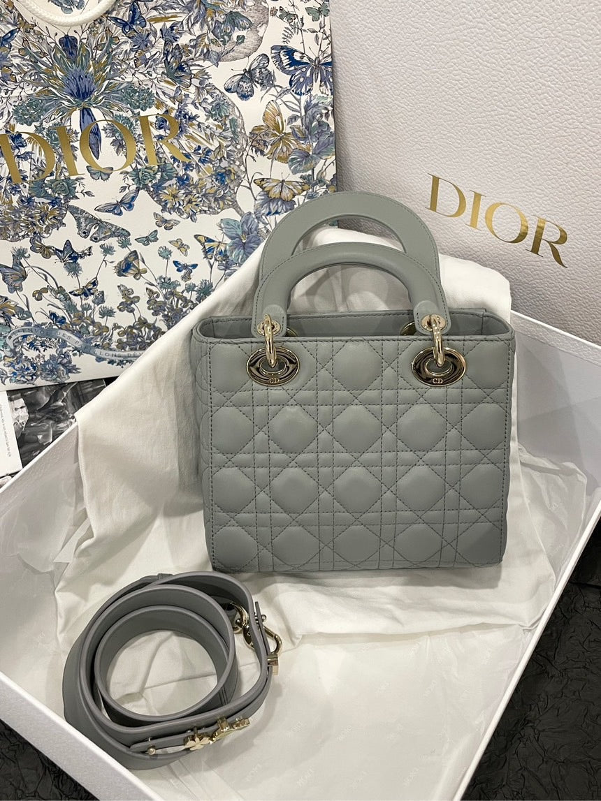 Brand New 2021 Lady Dior ABC Grey Gold Hardware Satchel Top Handle Bag
