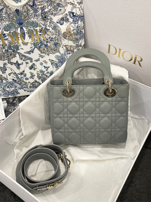 Brand New 2021 Lady Dior ABC Grey Gold Hardware Satchel Top Handle Bag