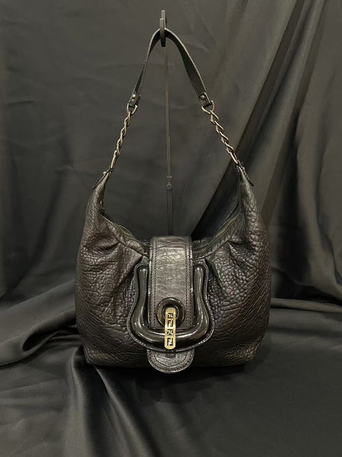 Fendi Black Leather Shoulder Tote Bag