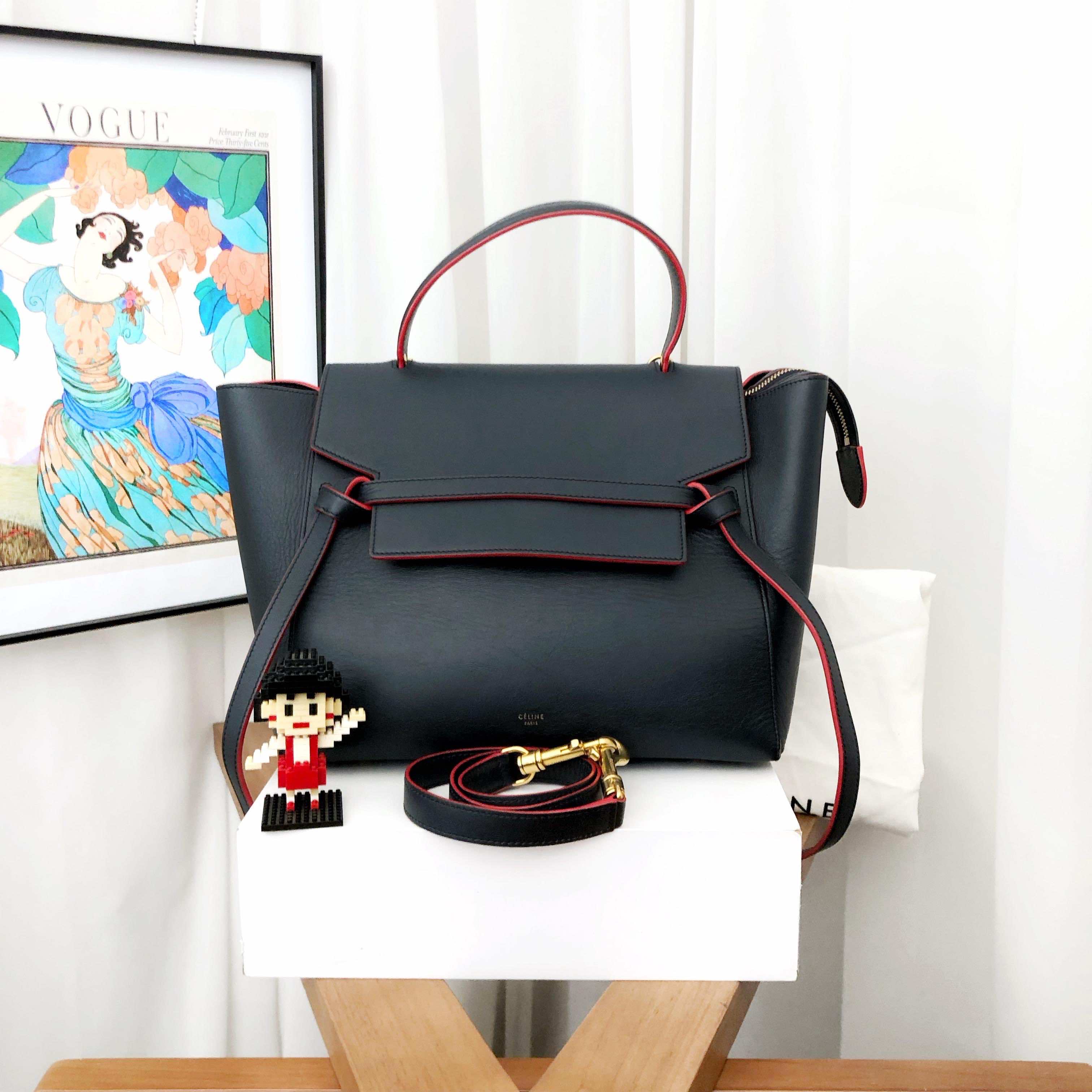 Celine Belt Micro Tote Bag Dark Blue Leather Tote