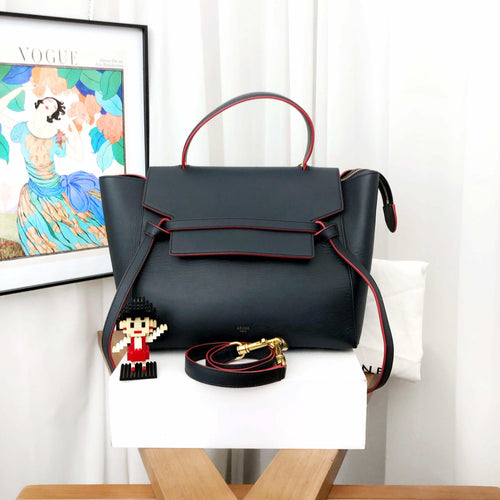 Celine Belt Micro Tote Bag Dark Blue Leather Tote