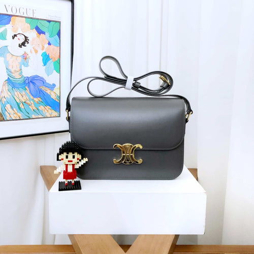 Celine Triomphe Medium Shoulder Bag in Gray Leather