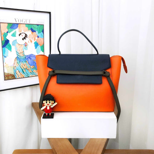 Celine Belt Micro Tote Bag in Orange and Navy Leather