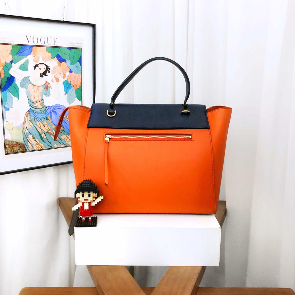 Celine Belt Micro Tote Bag in Orange and Navy Leather