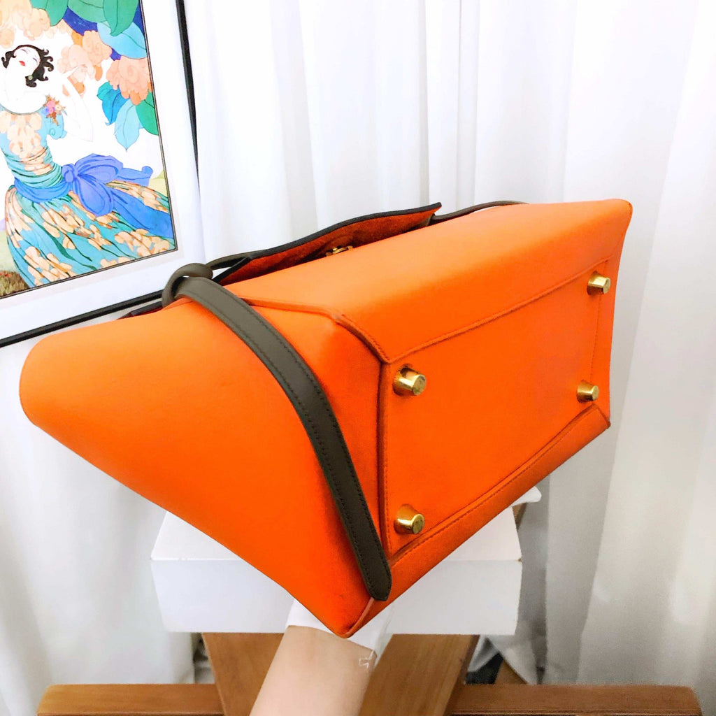 Celine Belt Micro Tote Bag in Orange and Navy Leather