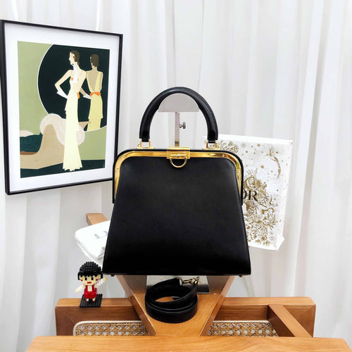 Dior Frame Top Handle Two-Way Bag Black Leather