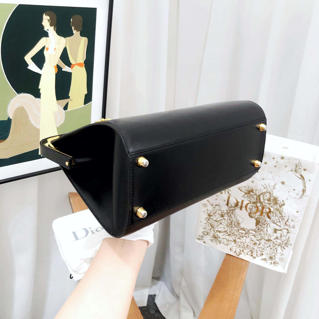 Dior Frame Top Handle Two-Way Bag Black Leather