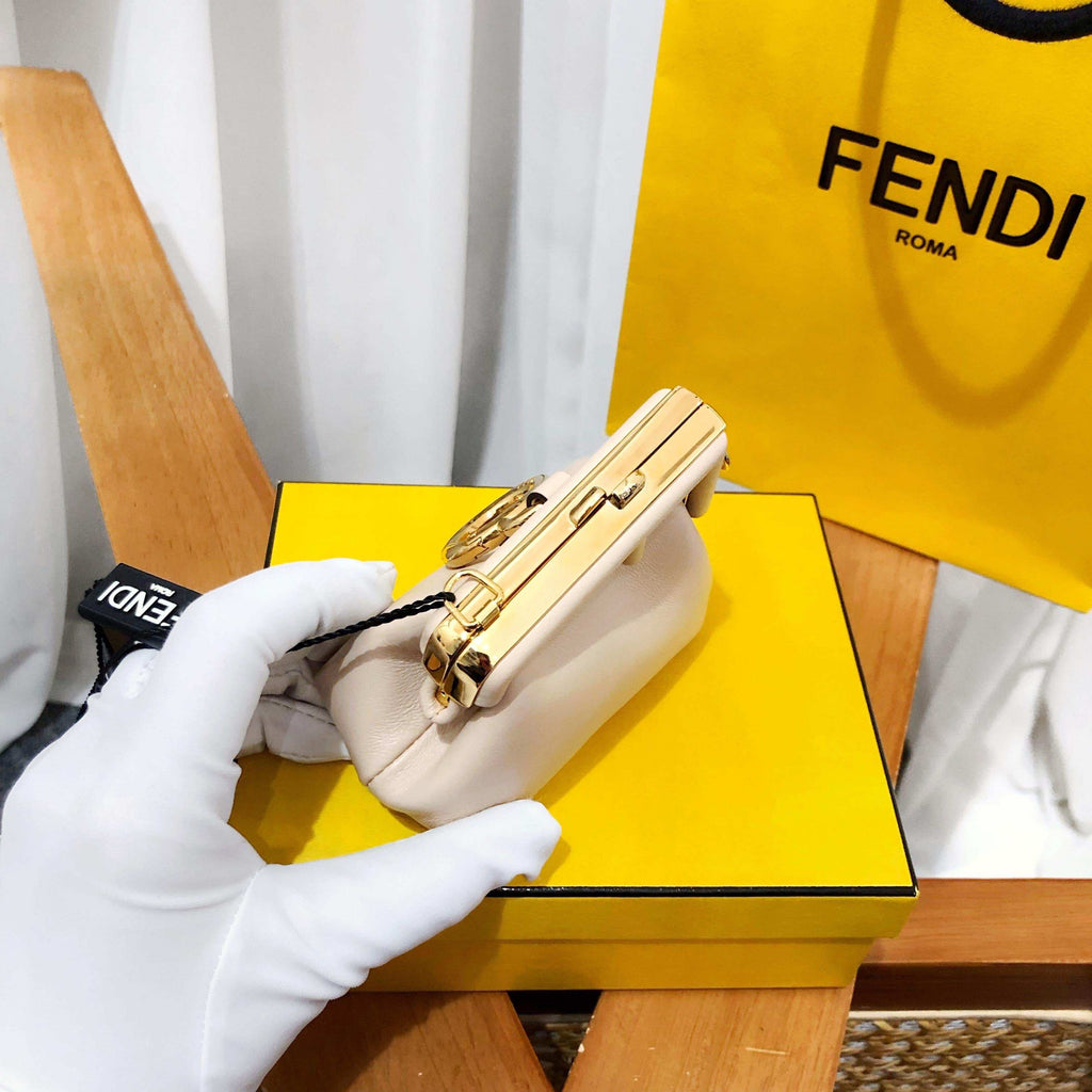 Fendi First Nano Chain Bag Beige Leather Mini Bag