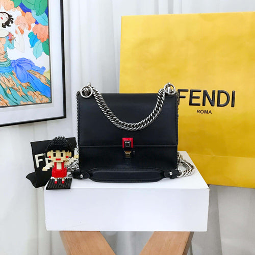 Fendi Kan I Shoulder Bag Black Leather Medium