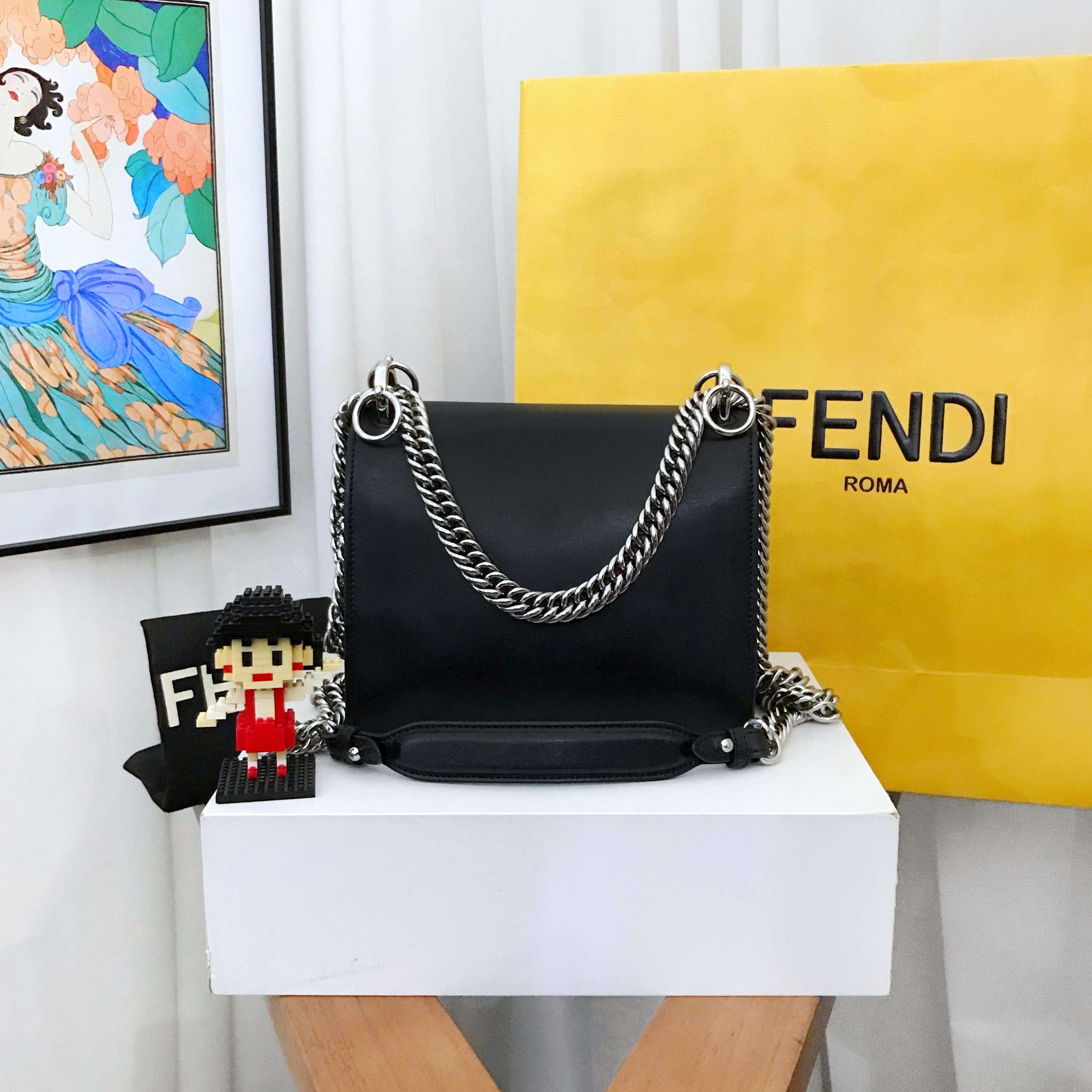 Fendi Kan I Shoulder Bag Black Leather Medium