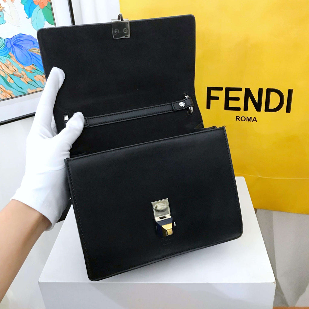 Fendi Kan I Shoulder Bag Black Leather Medium
