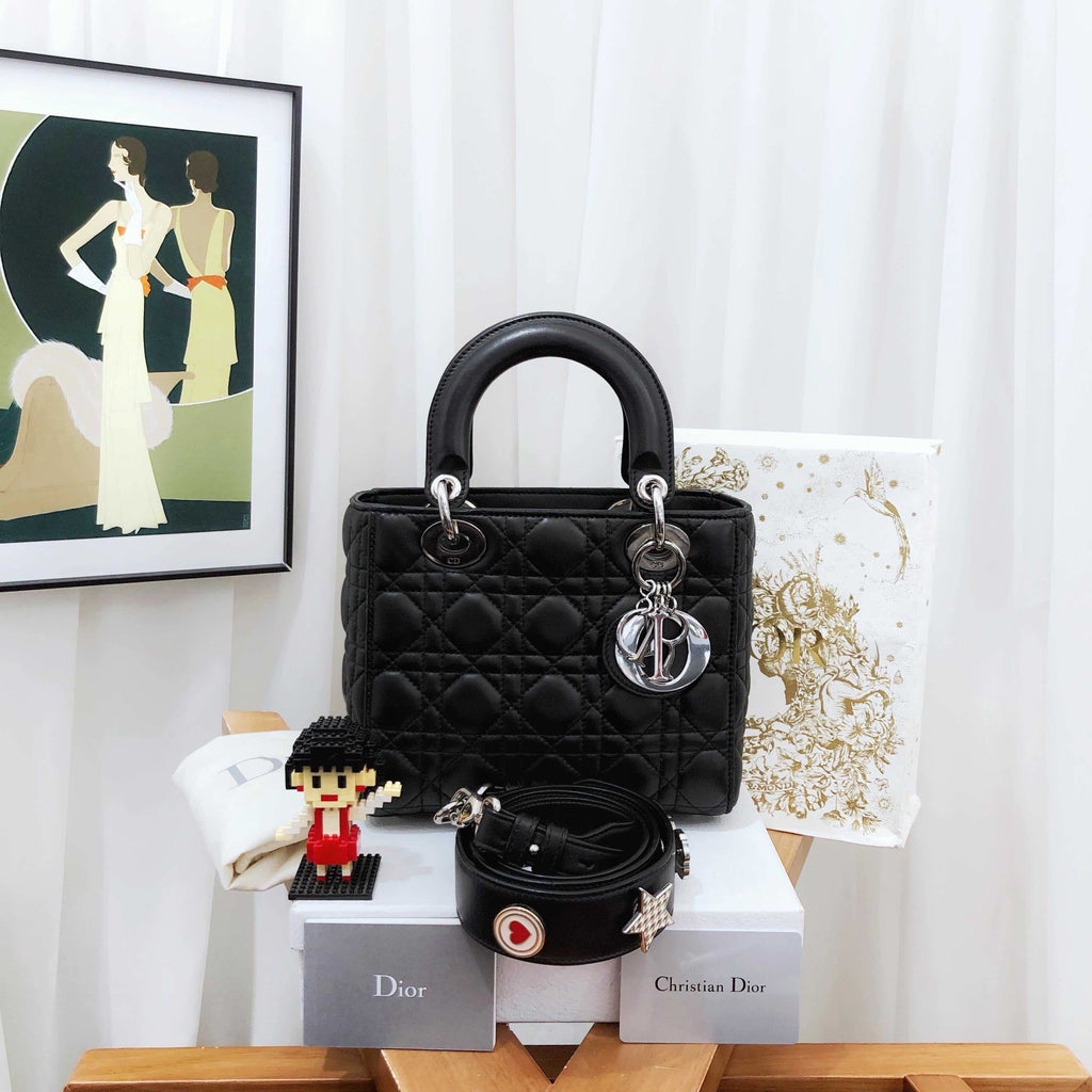 Dior Lady Bag in Black Leather - Classic Top Handle Style