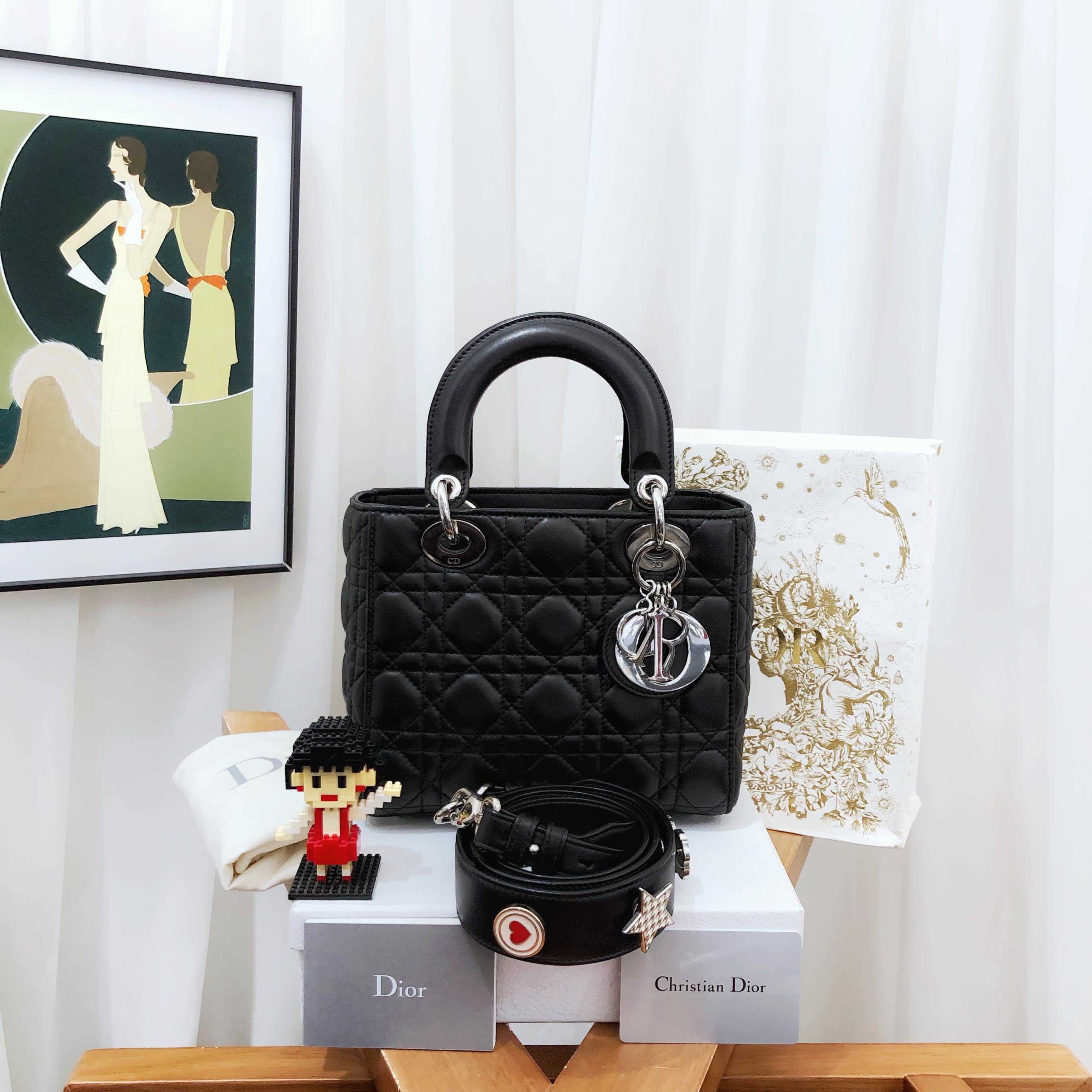 Dior Lady Bag in Black Leather - Classic Top Handle Style