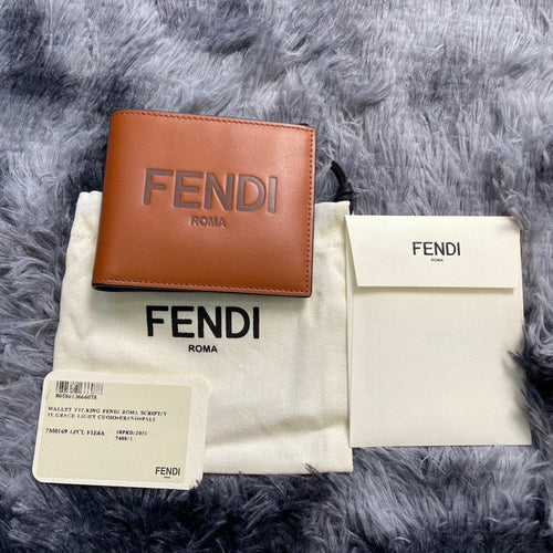 Fendi Roma Script IV Light Brown Leather Wallet