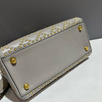 Dior Lady Dior Medium Grey Leather Top Handle Bag