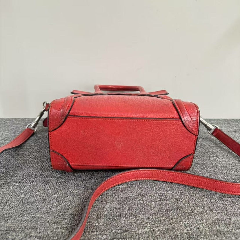 Celine Luggage Nano Bag SJZ2-18 Red Leather Satchel