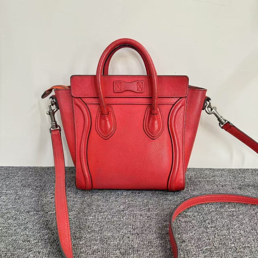 Celine Luggage Nano Bag SJZ2-18 Red Leather Satchel