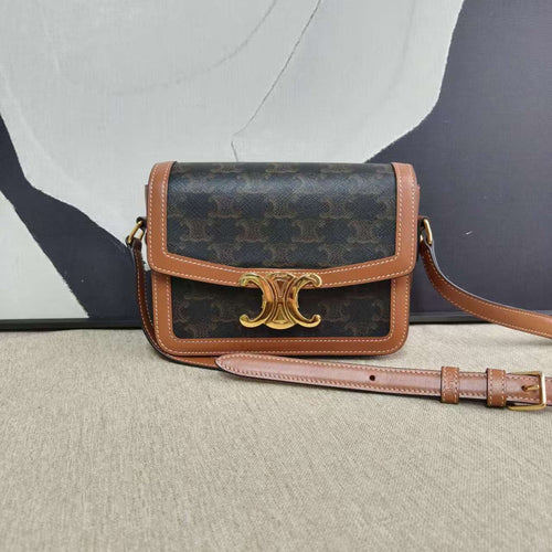 Celine Triomphe Teen Bag in Brown Canvas Shoulder Bag