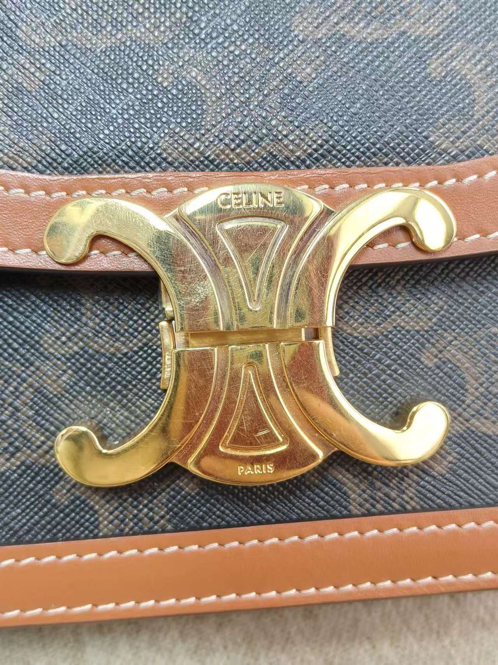 Celine Triomphe Teen Bag in Brown Canvas Shoulder Bag