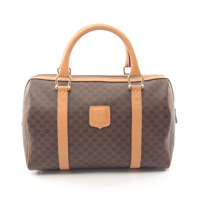 CELINE Macadam Handbag Mini Boston Bag Dark Brown PVC Leather