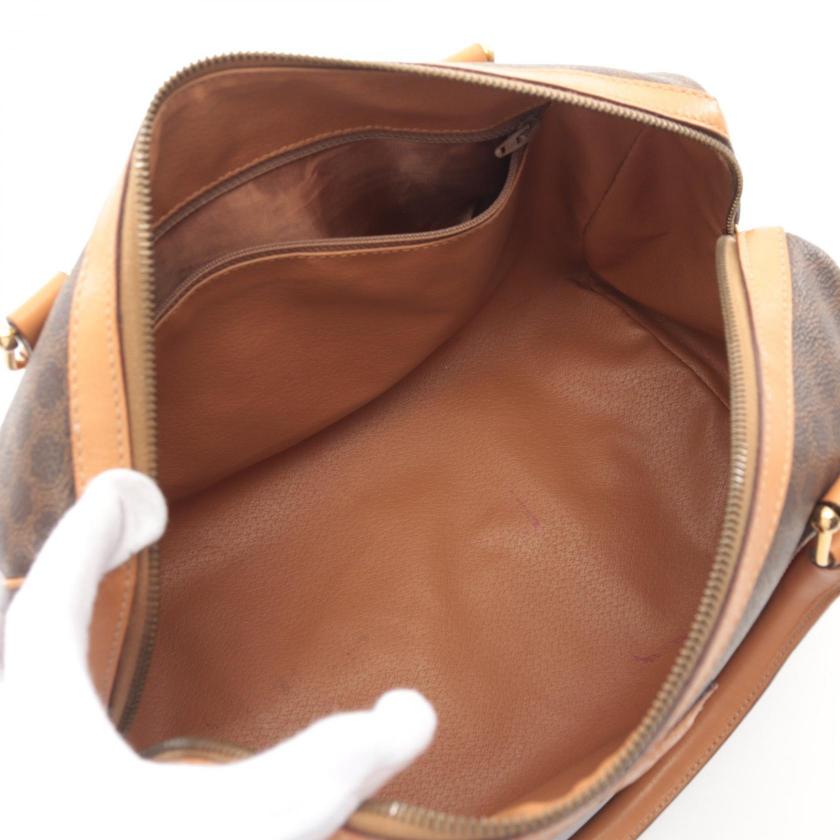 CELINE Macadam Handbag Mini Boston Bag Dark Brown PVC Leather