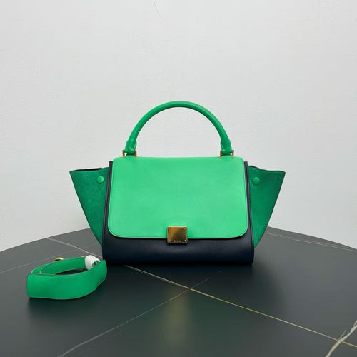 Celine  Two-Way Bag in Green and Black Suede and Leather - Shoulder Bag