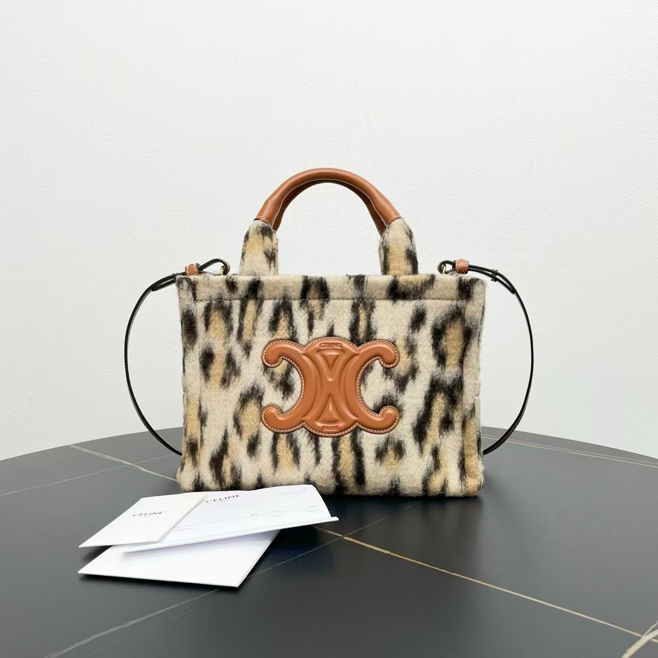 Celine Triomphe Two-Way Bag Beige Faux Fur Shoulder Bag