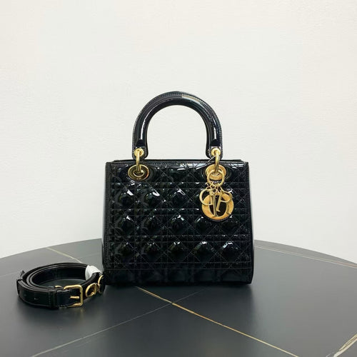 Dior Lady Bag Black Patent Leather Top Handle Bag