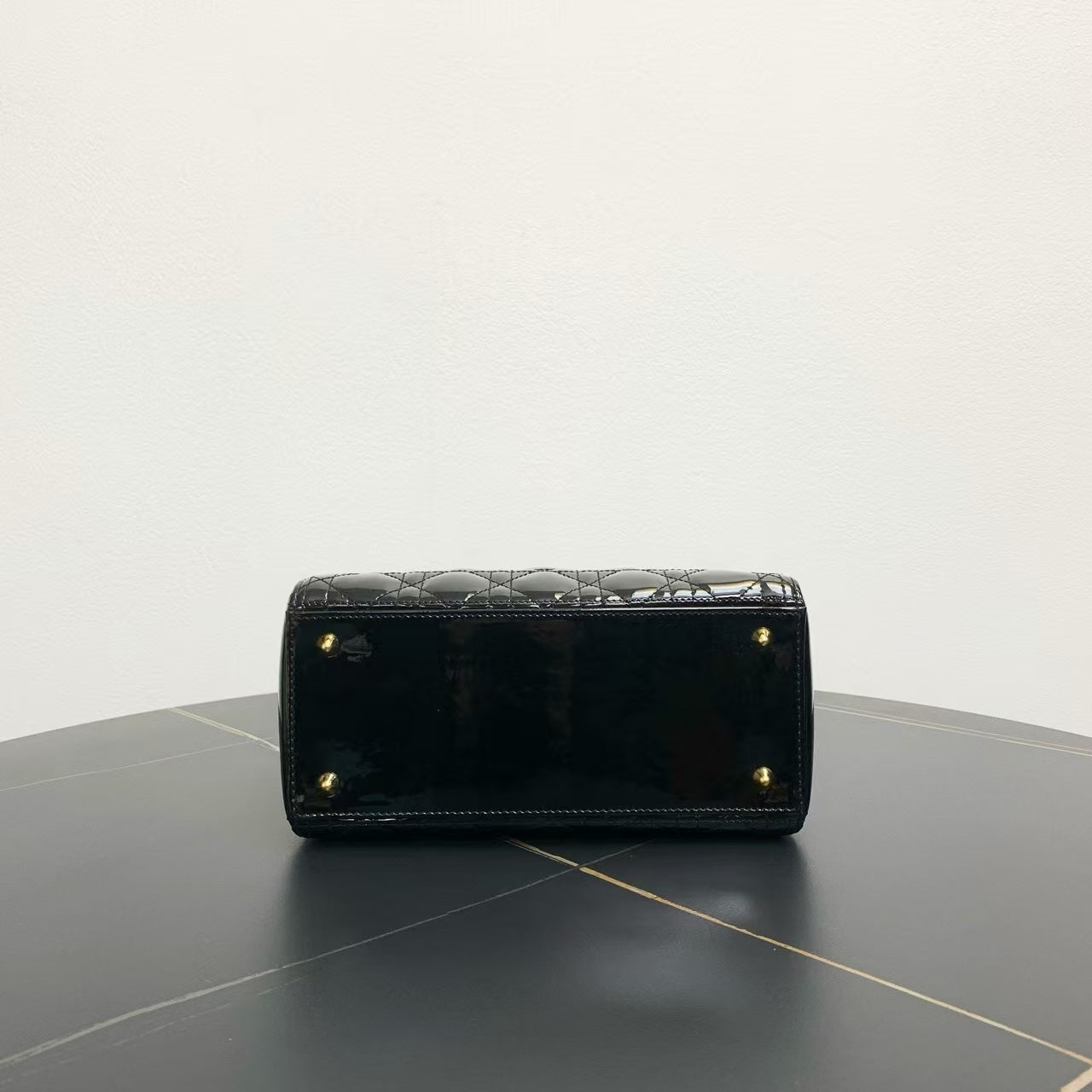 Dior Lady Bag Black Patent Leather Top Handle Bag