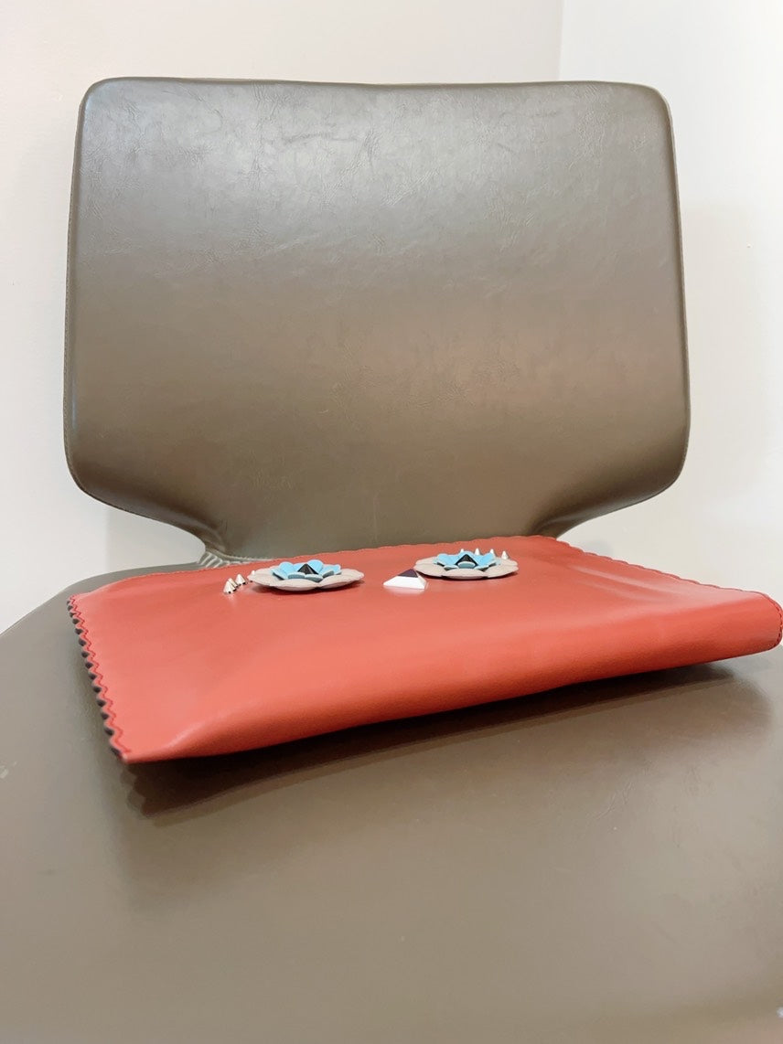 Fendi Monster Clutch Coral Leather Clutch